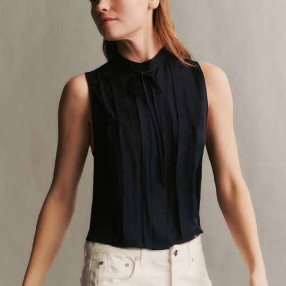 Karl Lagerfeld Pleated Sleeveless Top in Black - Picture 1 of 4